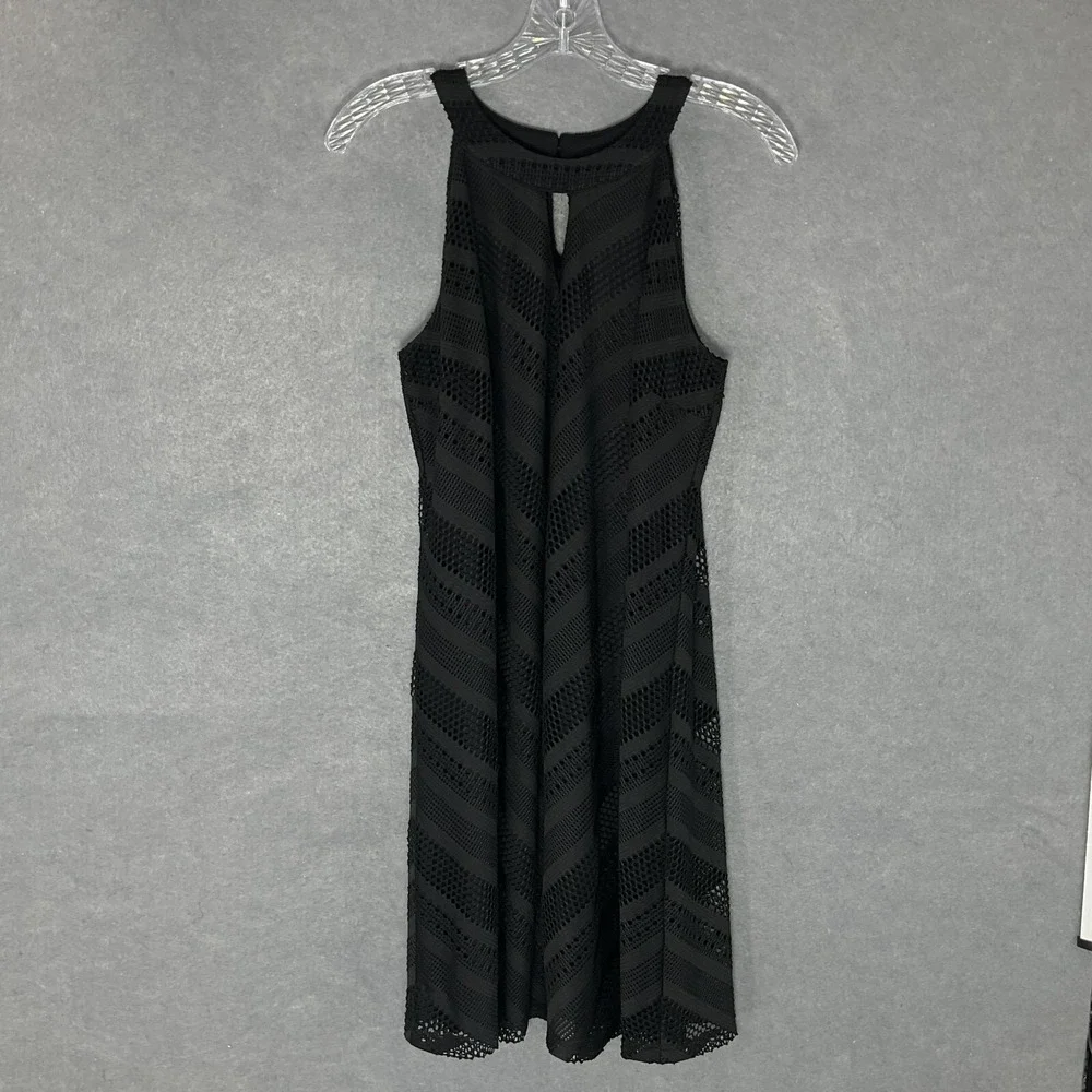 Roz & Ali Dress Womens Sz L Black Halter Cut Out Eyelet Sleeveless Fit & Flare